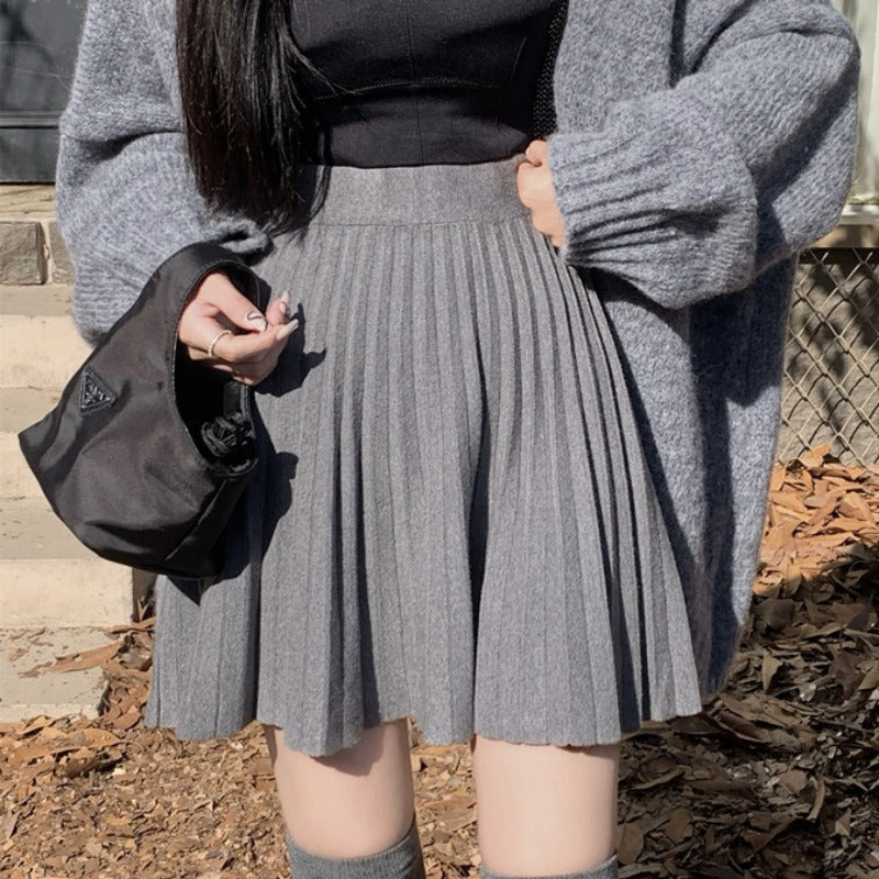 High-waisted A-line Figure-flattering Designer Knit Mini Skirt Versatile And Stylish by Royal Closet