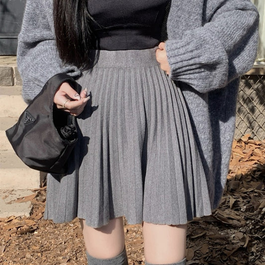 High-waisted A-line Figure-flattering Designer Knit Mini Skirt Versatile And Stylish by Royal Closet