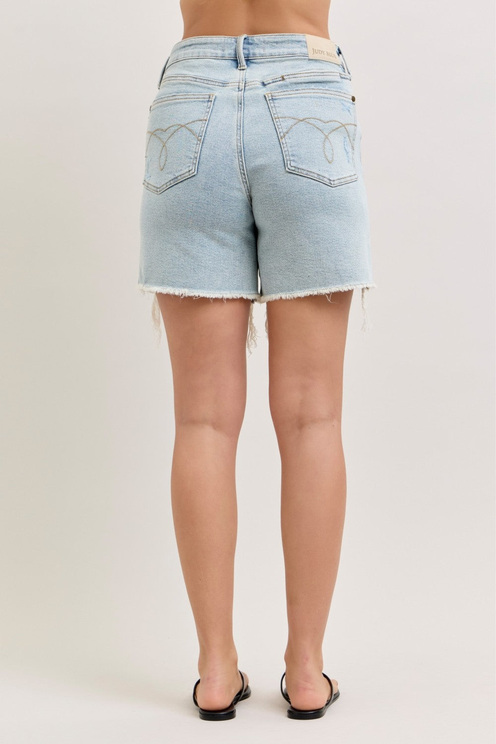 Judy Blue High-Waisted Rigid Magic Dad Short With Cell Phone Back Pockets by Trendsi