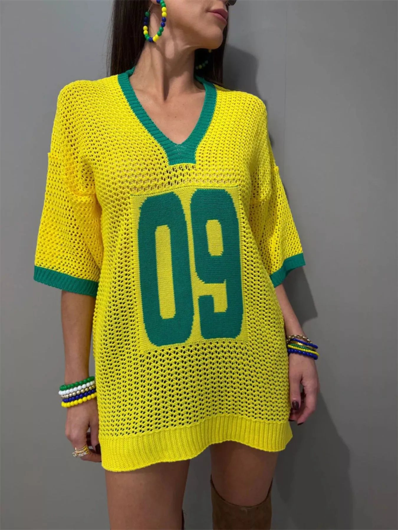 World Cup V-Neck Oversize Sweater by Trendsi