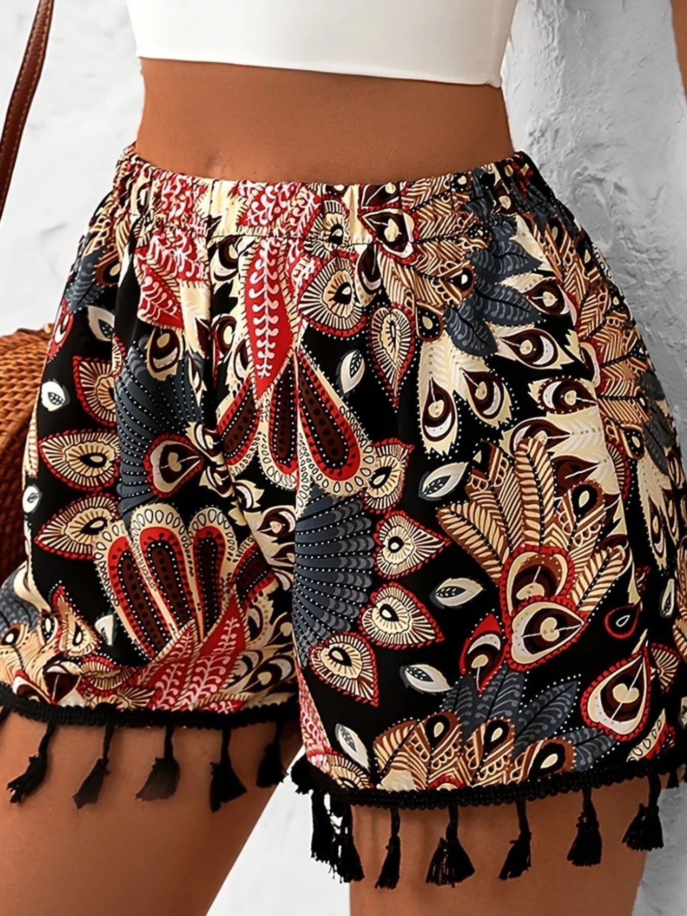 Paisley Print Tassel Hem Shorts by Trendsi