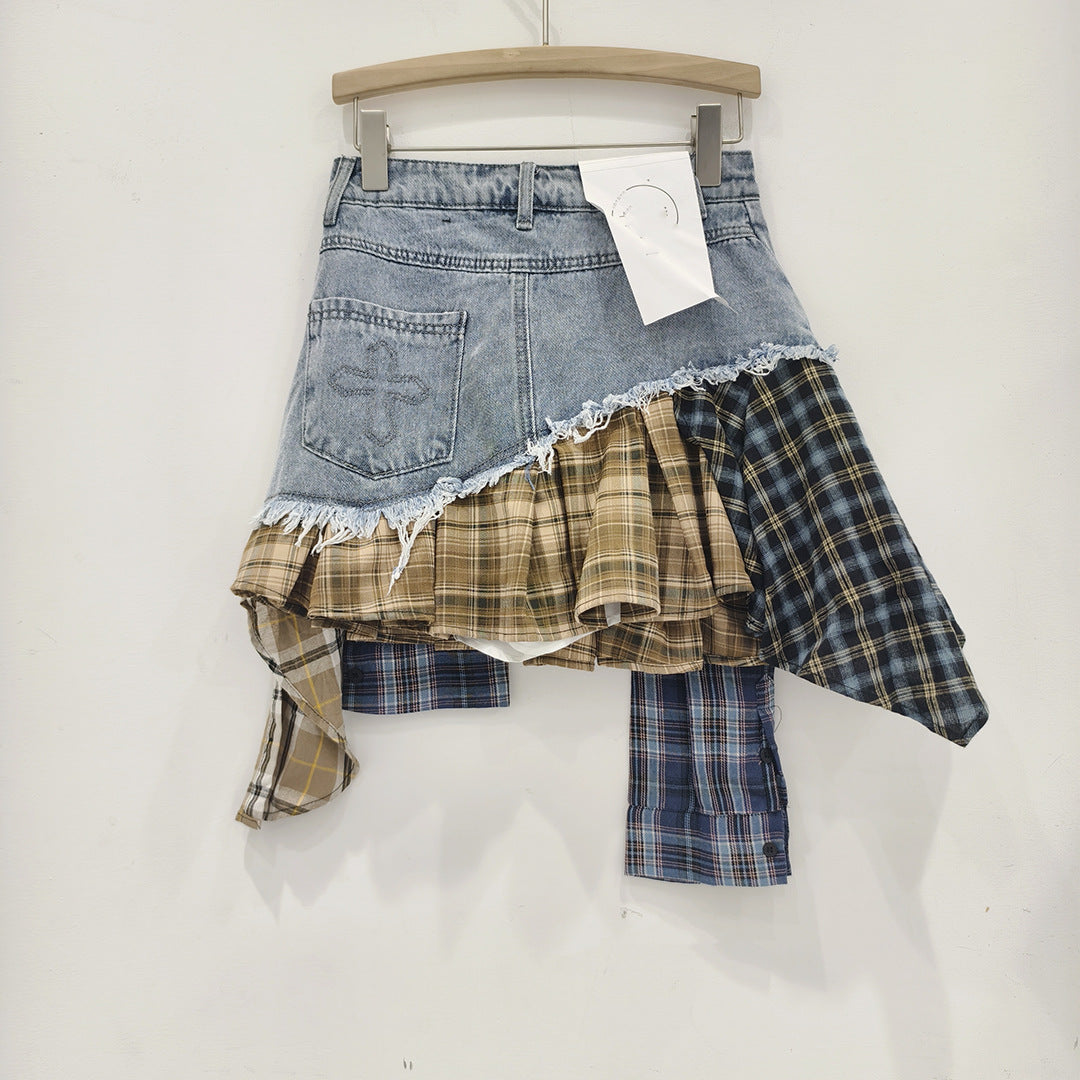 Irregular Hem Patchwork Denim Skirt For Women by Royal Closet