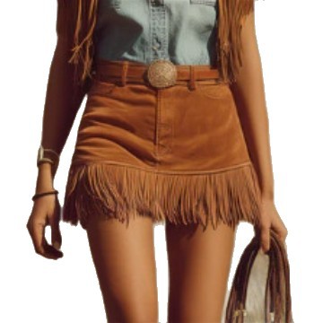 Western Retro Bohemian Style Faux Suede Fringe Skirt by Royal Closet