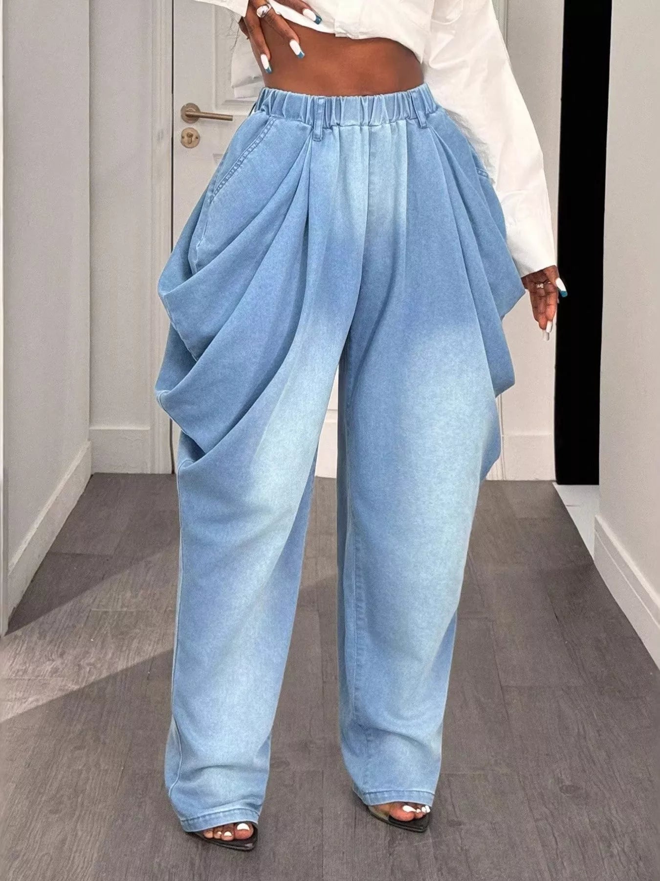 Ruched Wide Leg Jeans by Trendsi