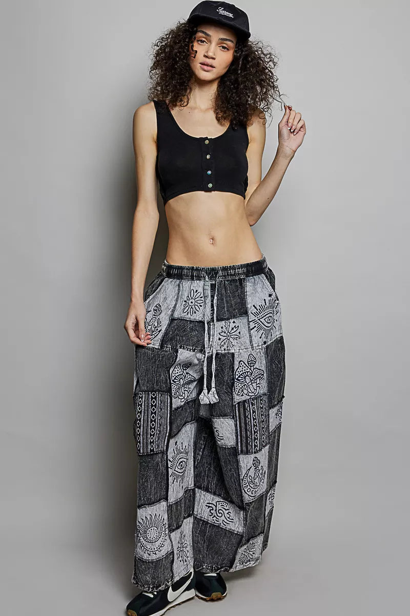 POL Drawstring Patchwork Wide Leg Pants by Trendsi