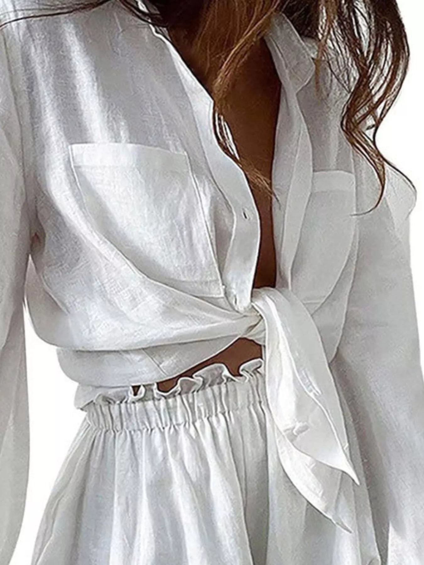 Button Up Long Sleeve Shirt and Shorts Set by Trendsi
