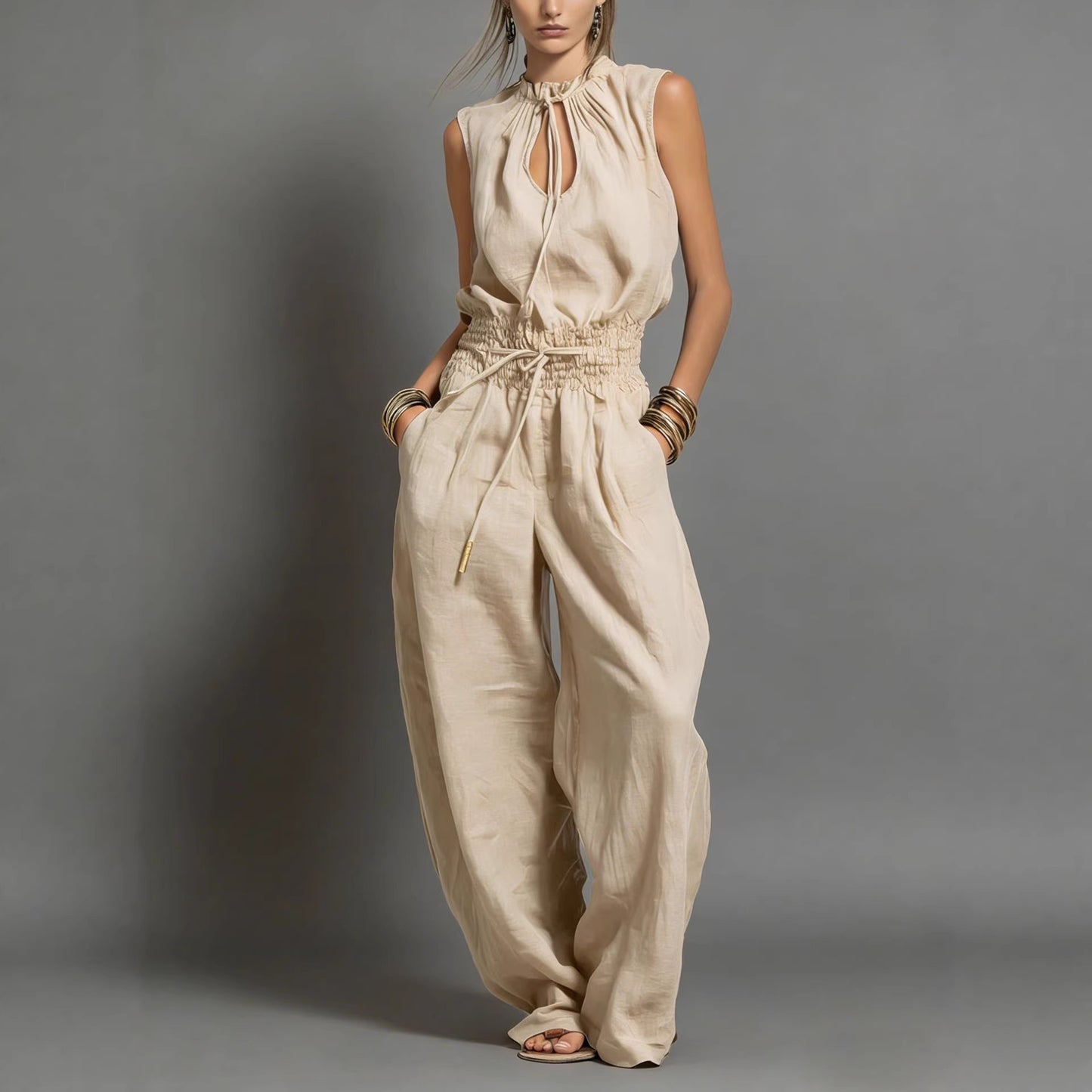 Womens Waist-Cinching Wide-leg Jumpsuit by Royal Closet