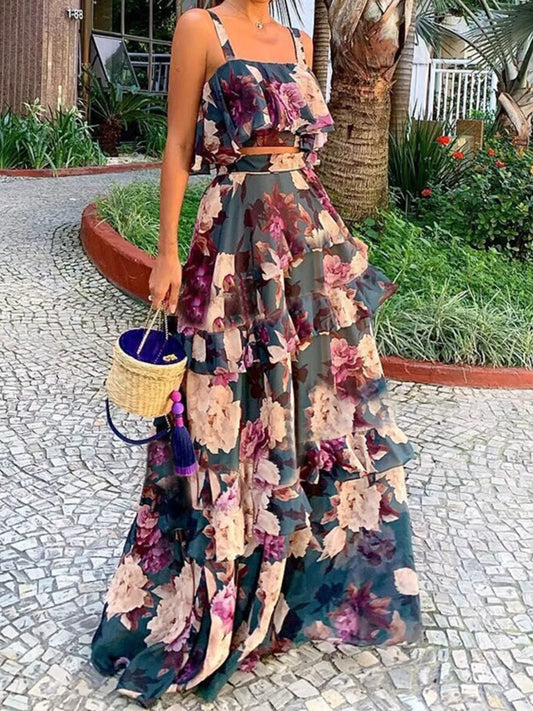 Floral Print Ruffle Cami and Skirt Two-Piece Set by Trendsi