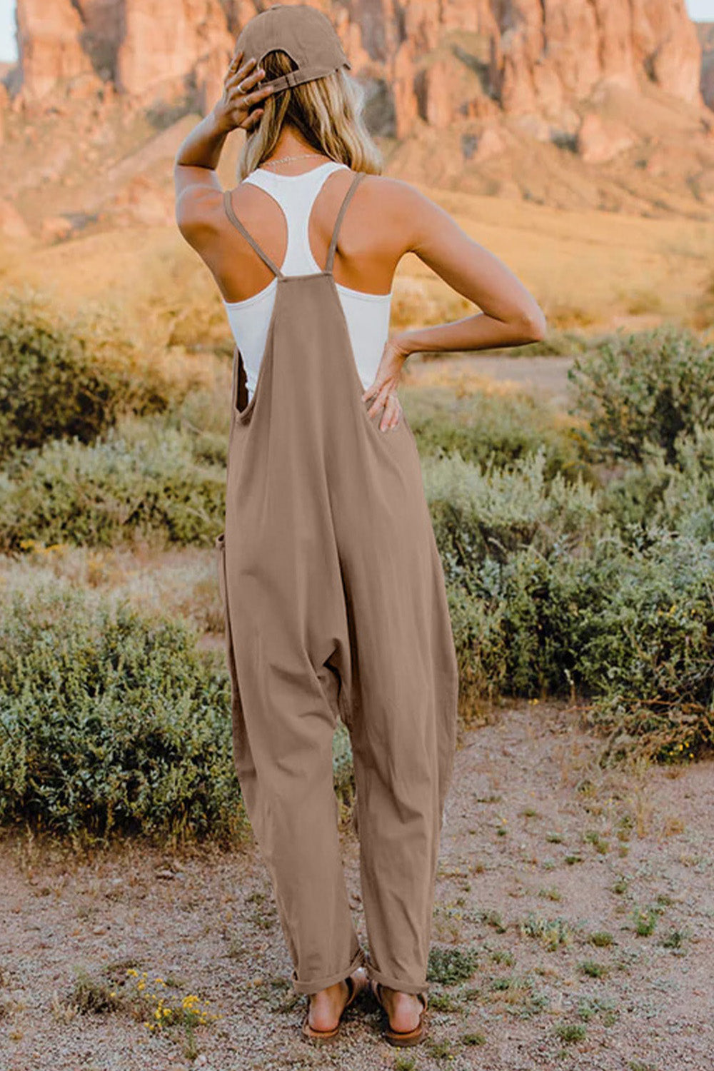 Double Take Full Size V-Neck Sleeveless Jumpsuit with Pockets by Trendsi