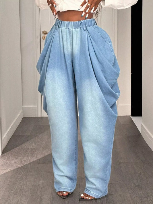 Ruched Wide Leg Jeans by Trendsi