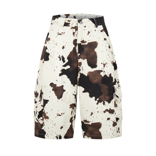 American-style Retro Cow-Motif Multi-Pocket Workshorts For Women