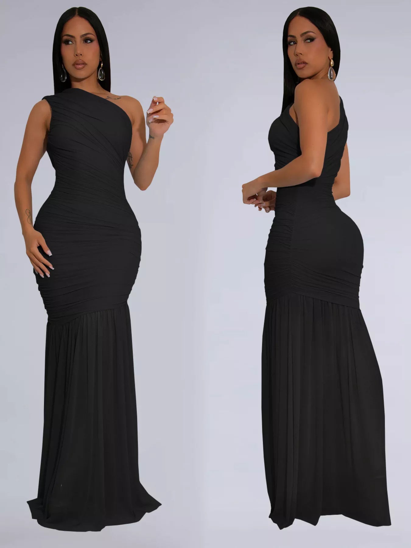 One-Shoulder Ruched Bodycon Maxi Dress by Trendsi