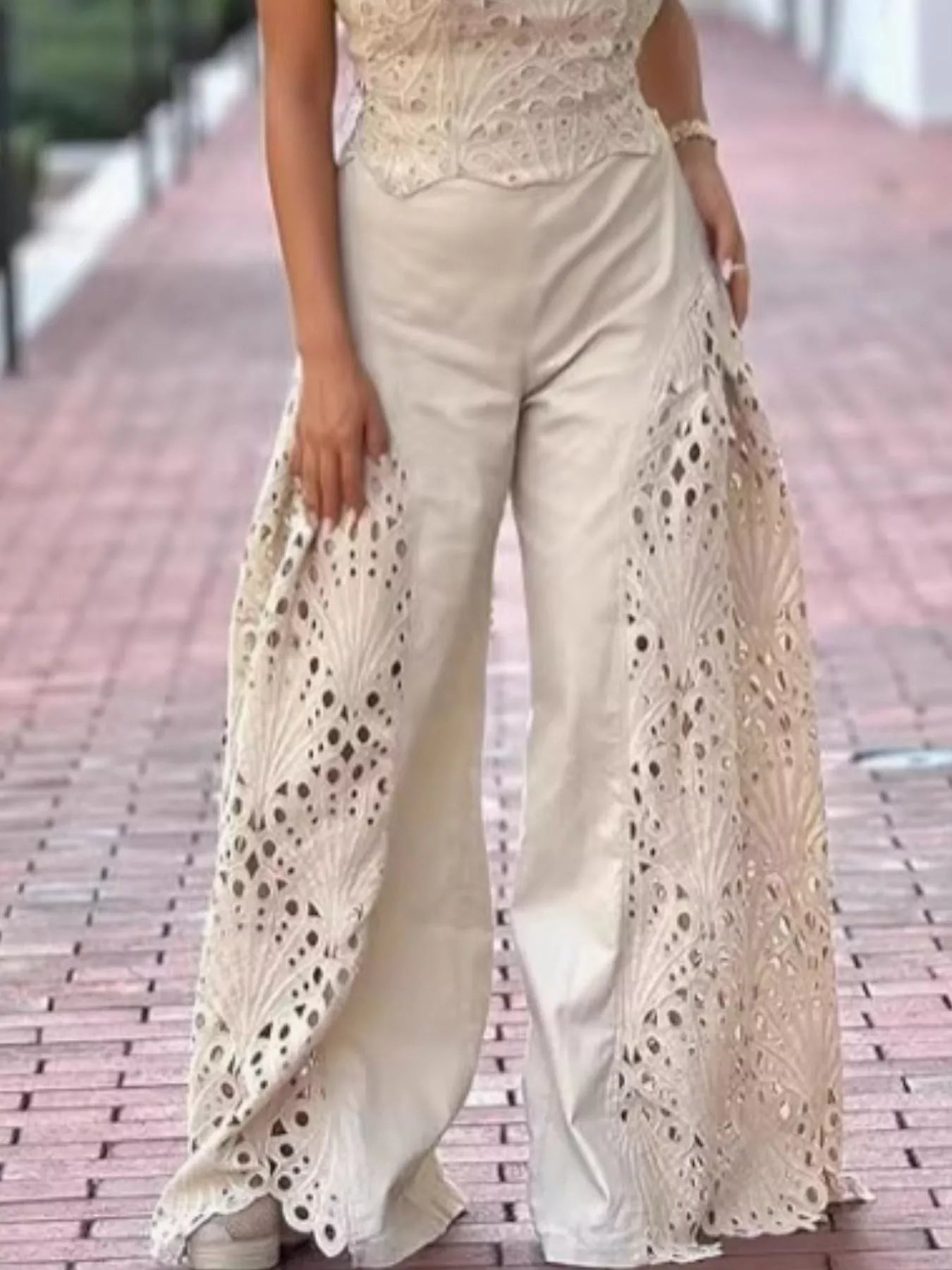 Hollow-Out Tube Top and Pants Two-Piece Set by Trendsi