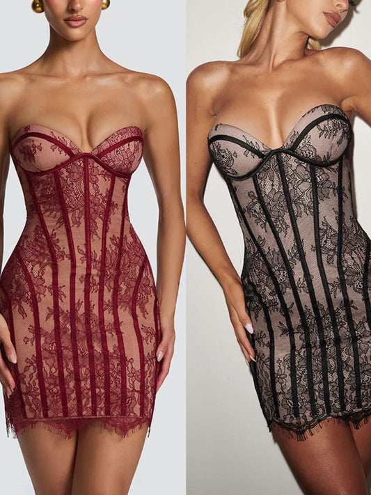 Lace Detail Tube Mini Dress by Trendsi