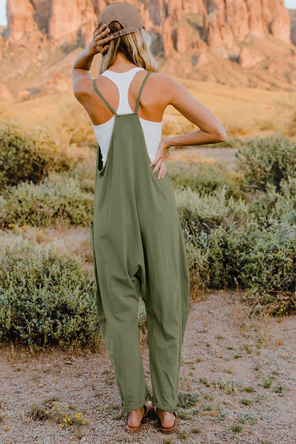 Double Take Full Size V-Neck Sleeveless Jumpsuit with Pockets by Trendsi
