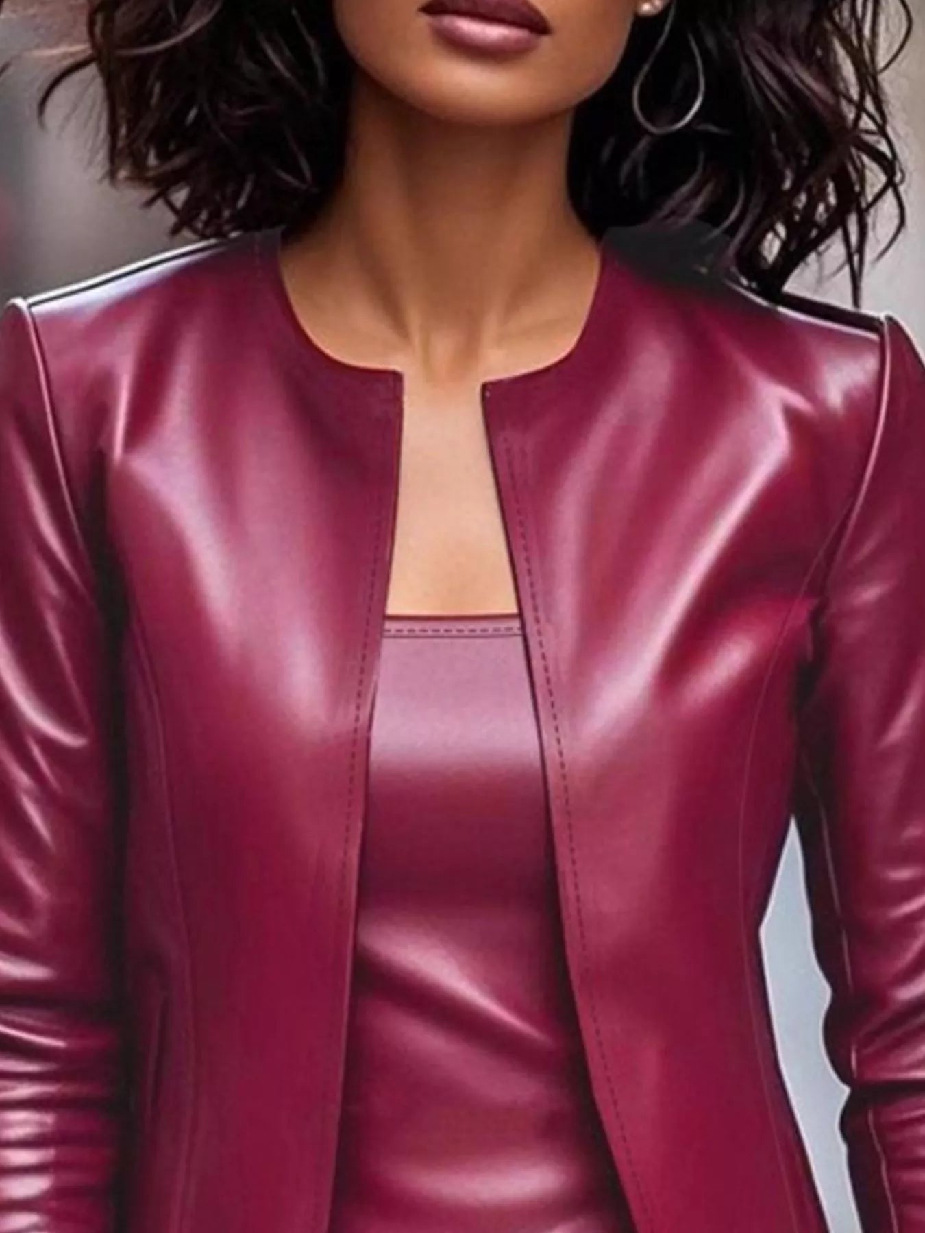 Open Front Leather Jacket & Dress Set by Trendsi