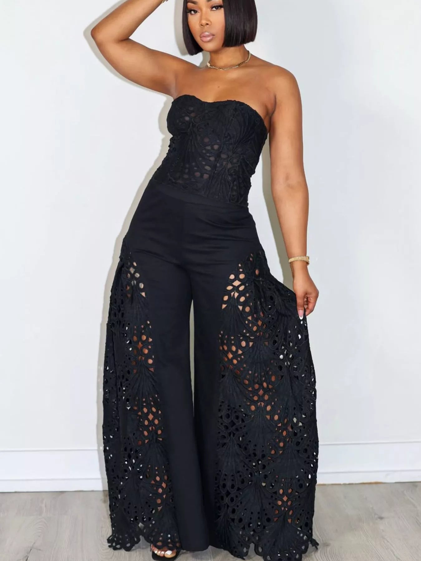 Cutout Tube Top and Wide Leg Pants Set by Trendsi