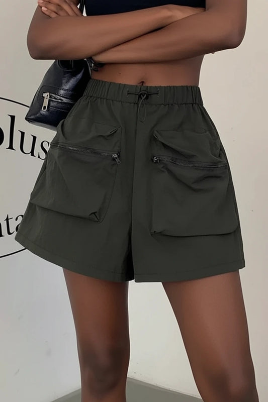 High Waist Cargo Shorts with Pockets by Trendsi
