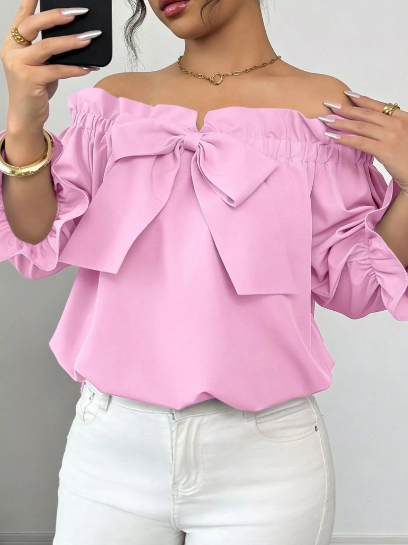 Bow Flounce Sleeve Blouse by Trendsi