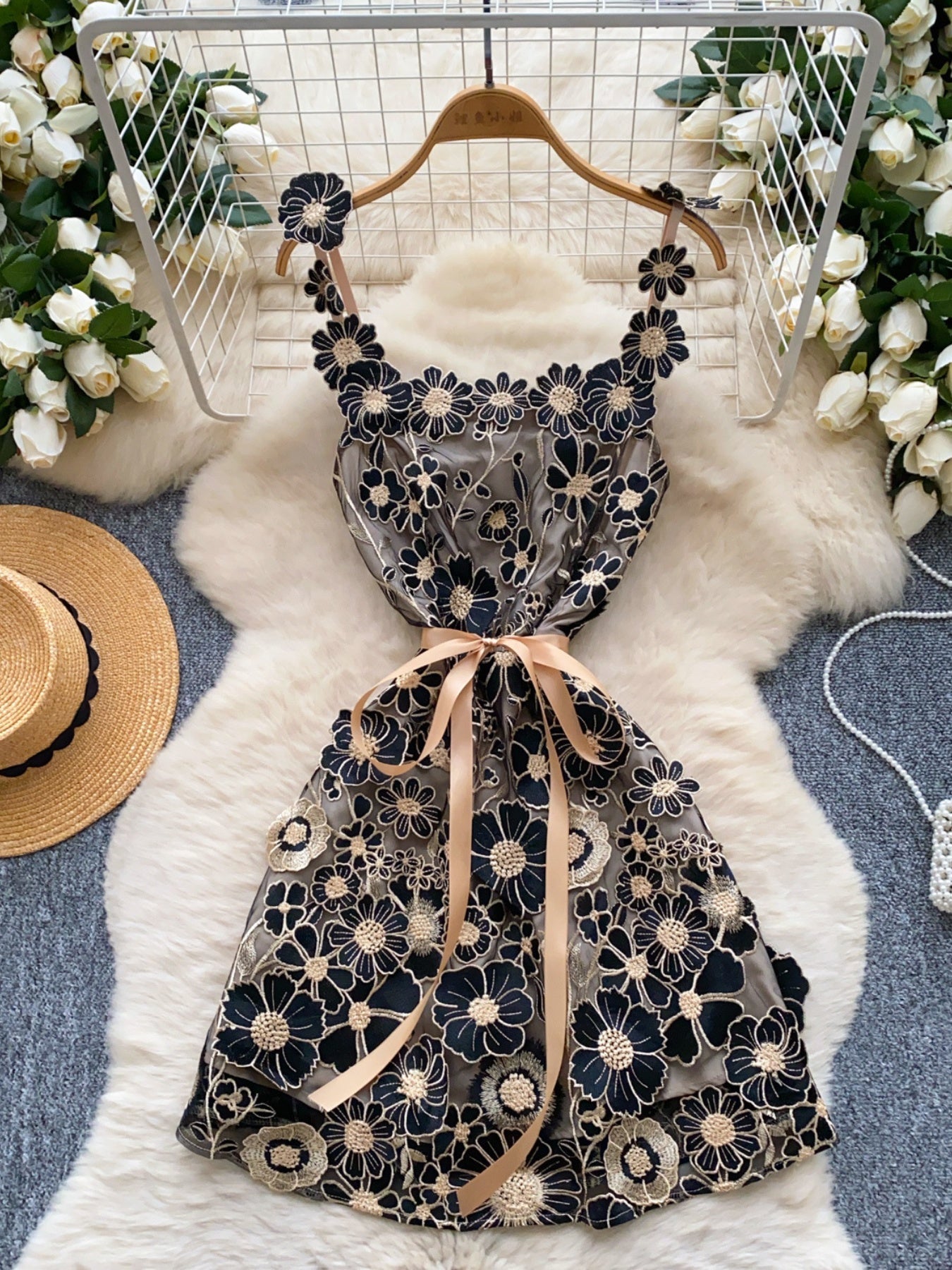 Floral Tie Waist Mini Dress by Trendsi