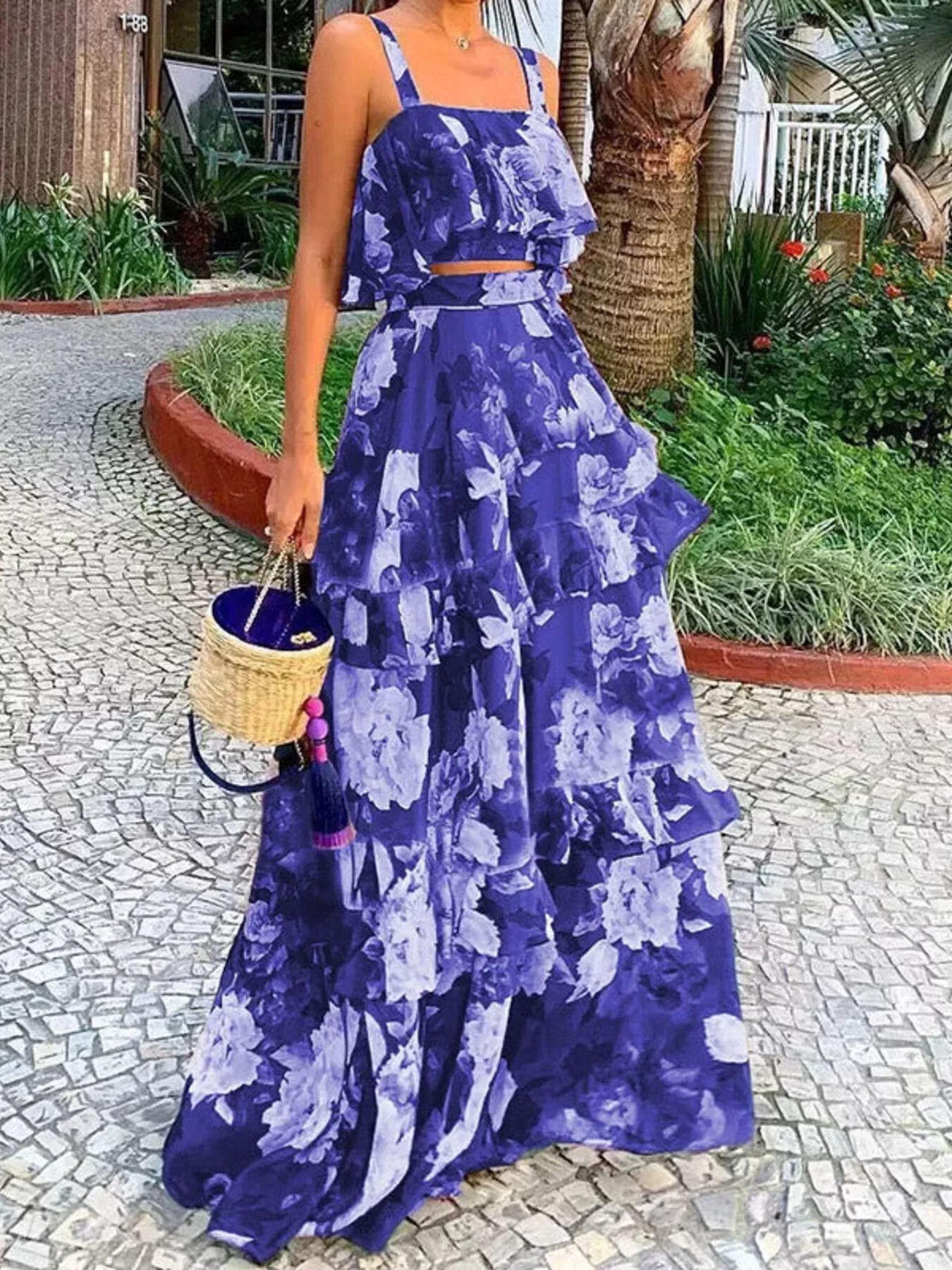 Floral Print Ruffle Cami and Skirt Two-Piece Set by Trendsi