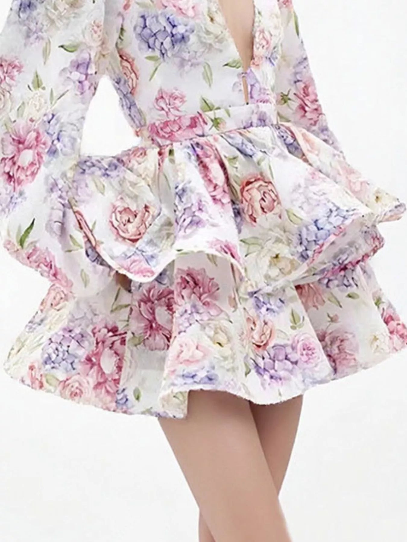 Floral Print Ruffle Layered Mini Dress by Trendsi