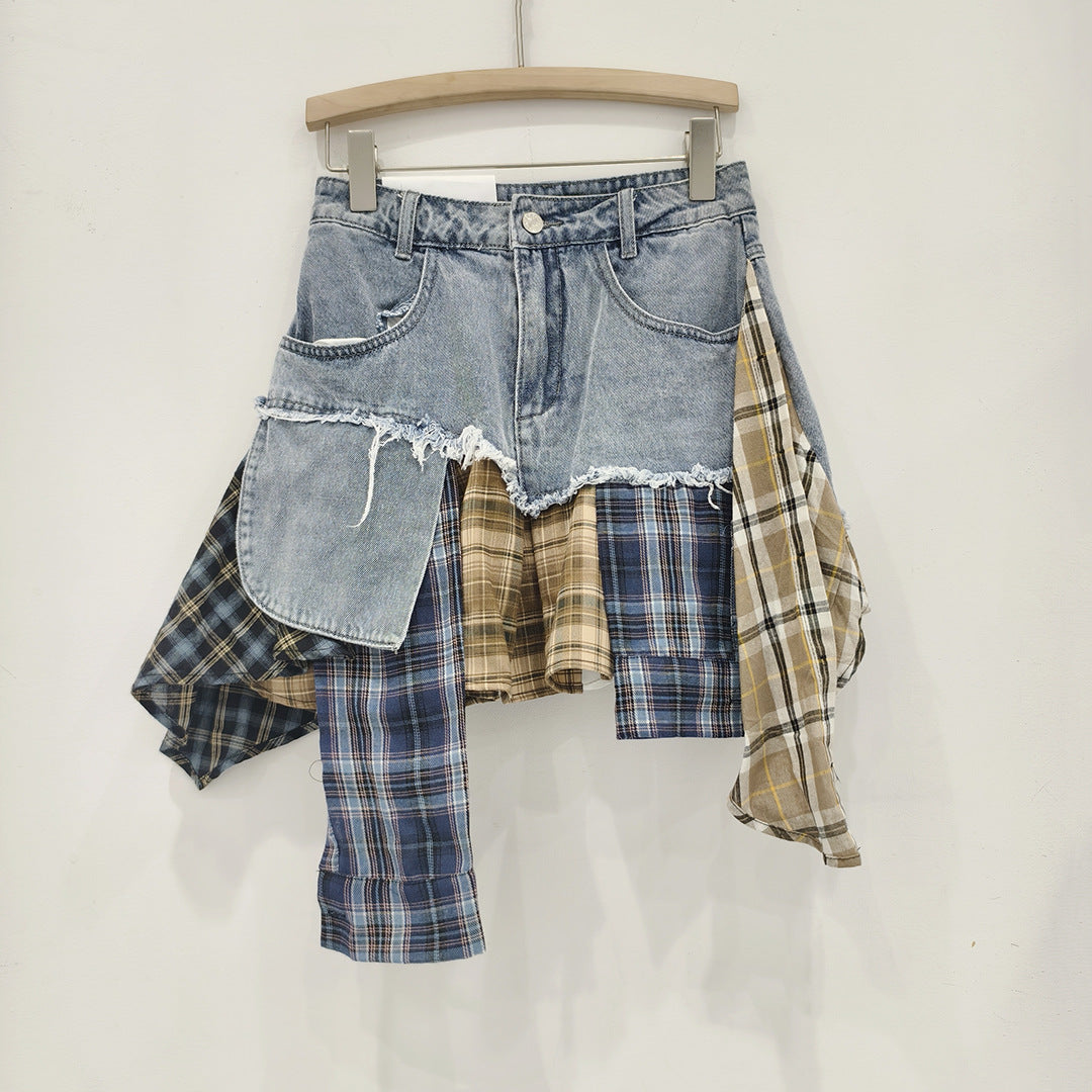 Irregular Hem Patchwork Denim Skirt For Women by Royal Closet