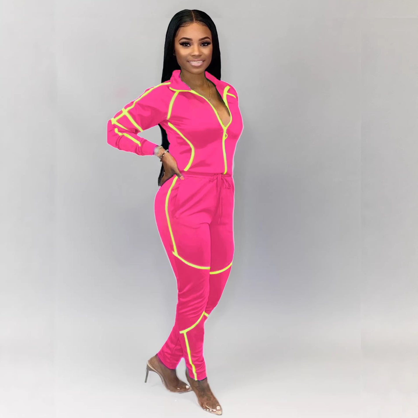 Womens Casual Sportswear Set With Unique Patchwork And Solid Colors by Royal Closet