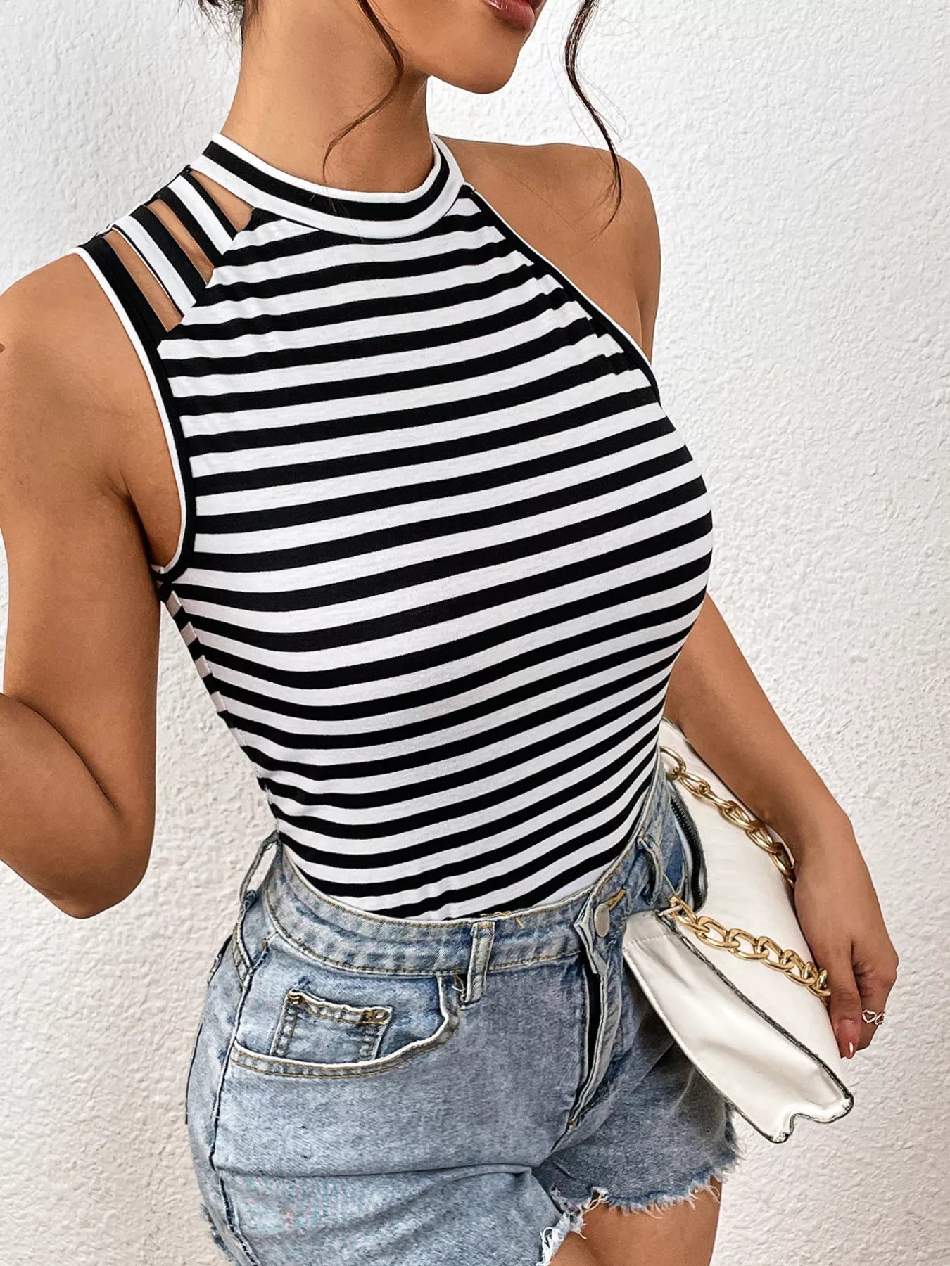 Striped Cutout Shoulder Cami by Trendsi