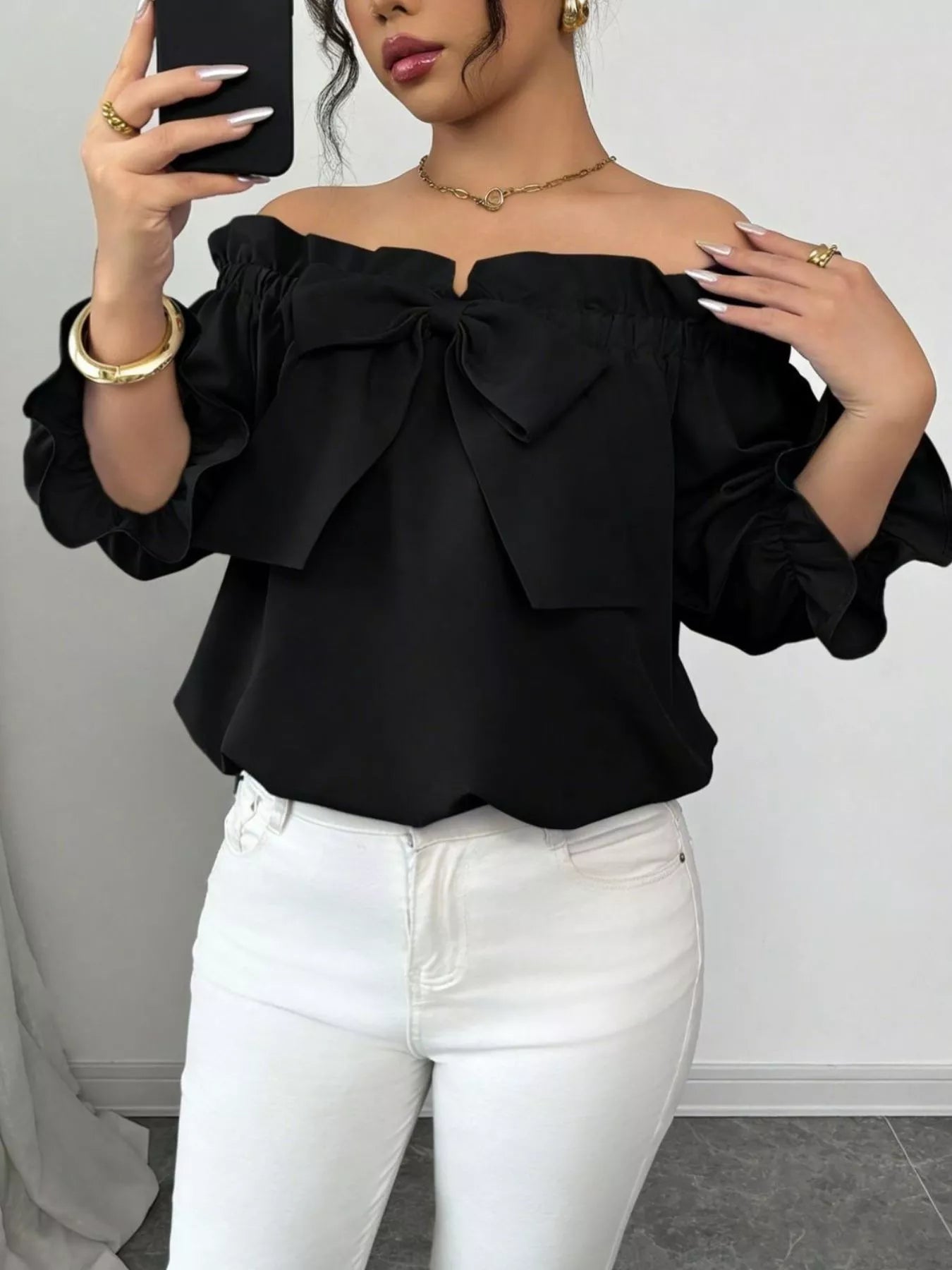 Bow Flounce Sleeve Blouse by Trendsi