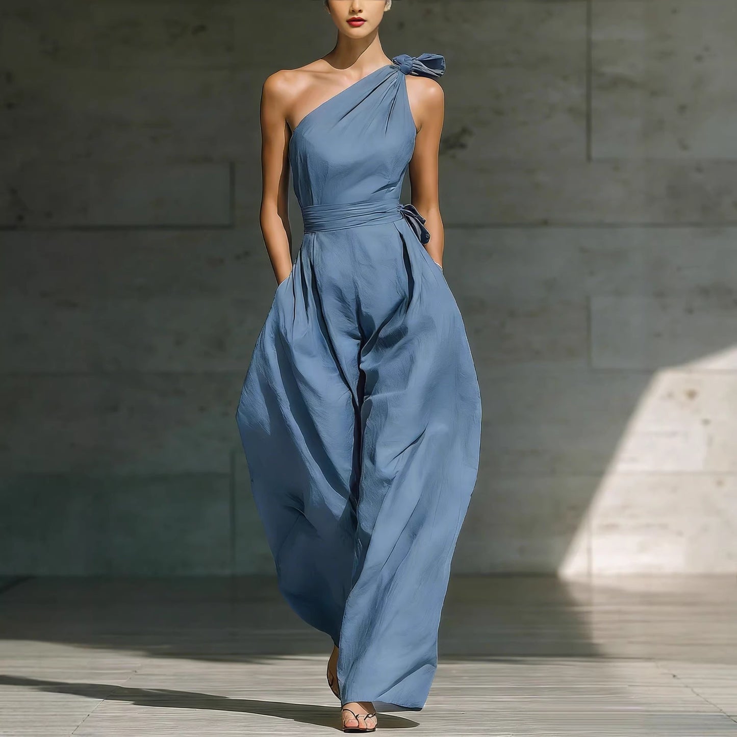 Womens Off-Shoulder Belted Jumpsuit by Royal Closet