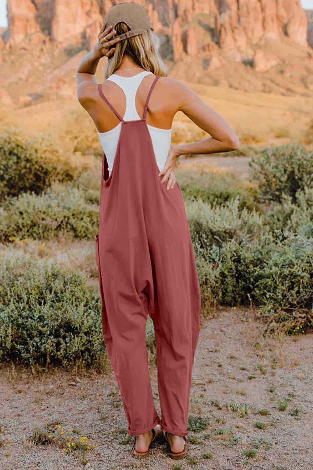 Double Take Full Size V-Neck Sleeveless Jumpsuit with Pockets by Trendsi