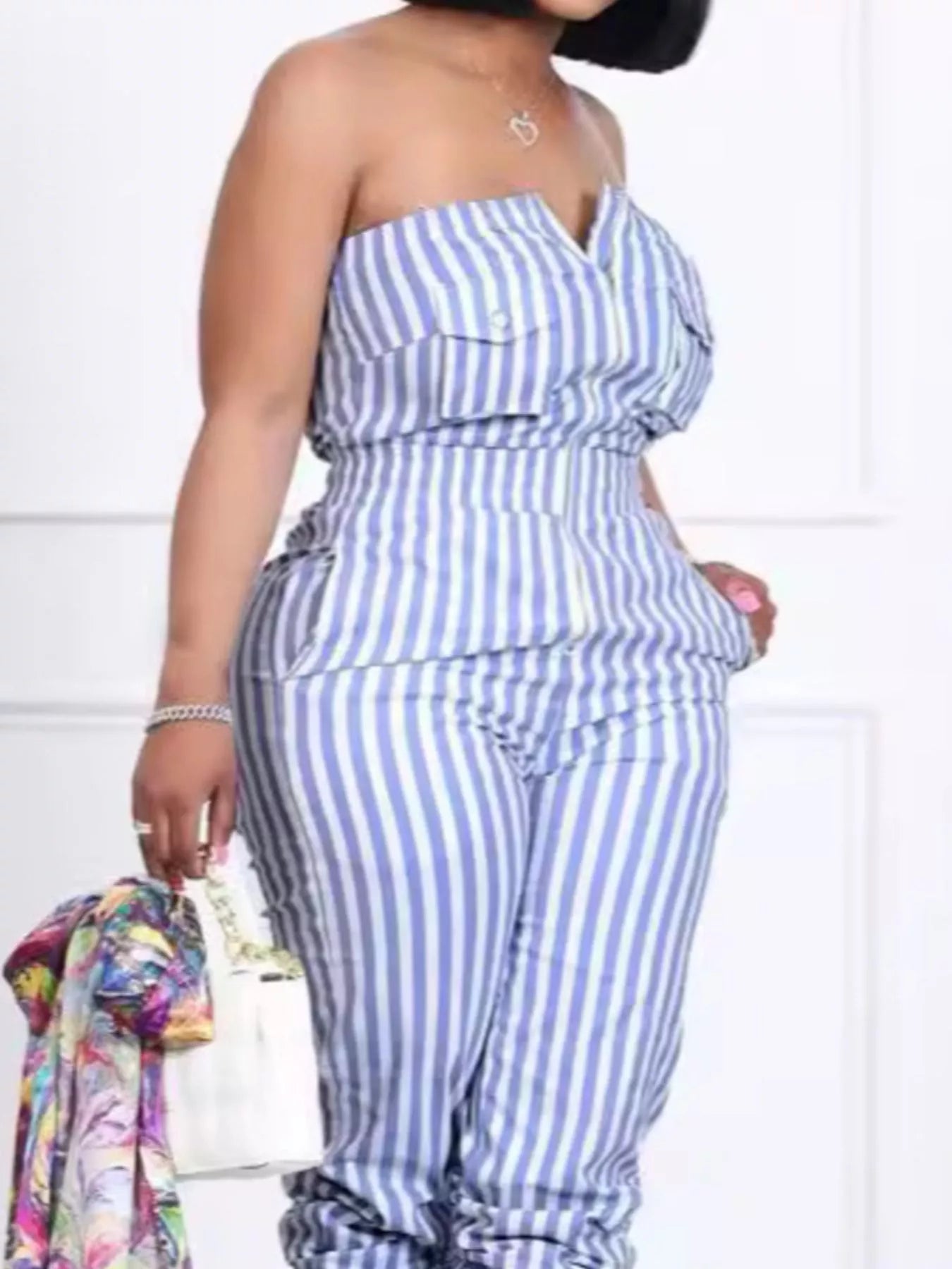 Striped Tube Casual Jumpsuit by Trendsi
