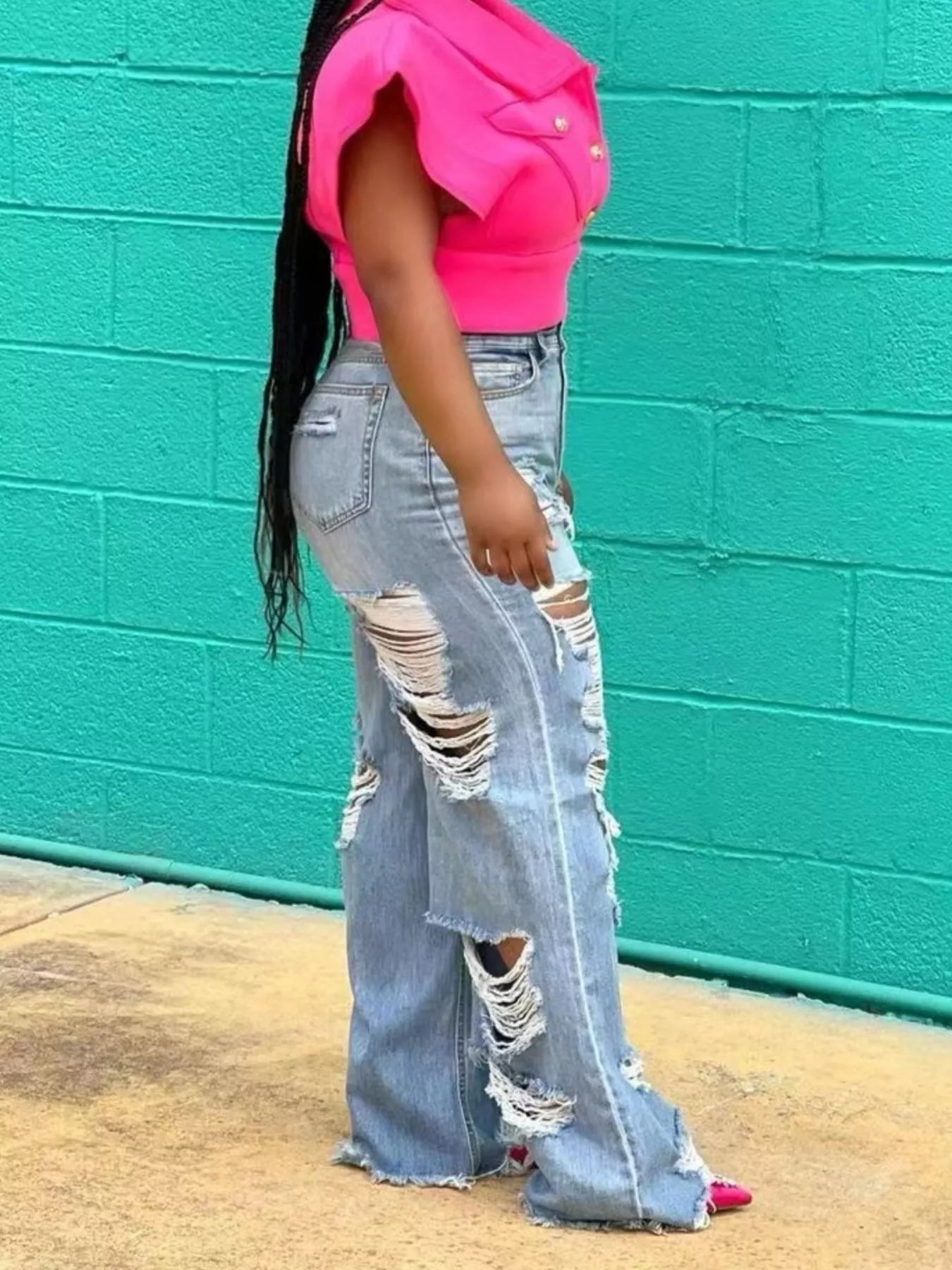 Full Size Distressed Wide Leg Jeans Plus Size by Trendsi