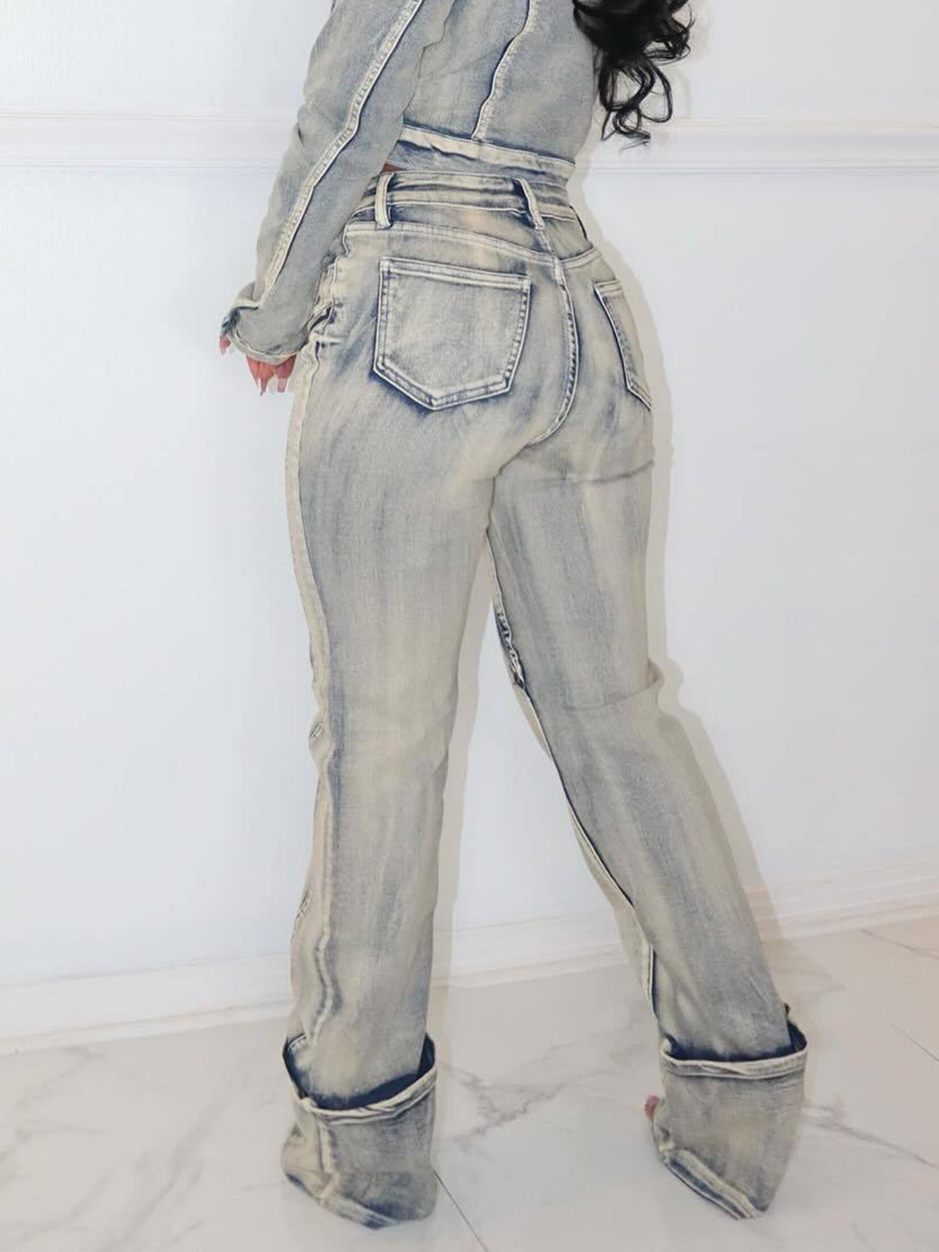 New Women's Washed Zipper Denim Jeans by Royal Closet