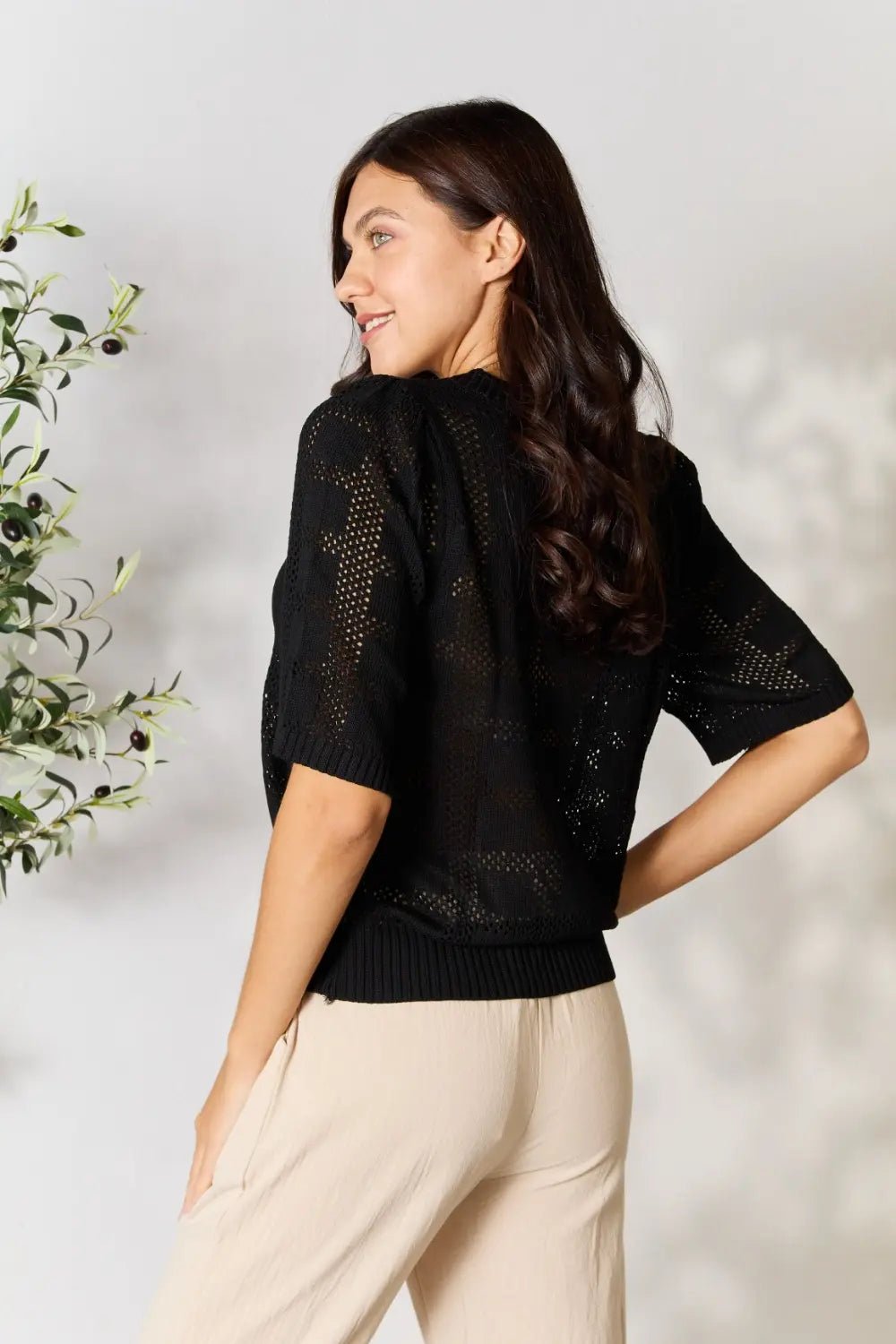 Mandy Ribbed Trim Round Neck Knit Top by Trendsi