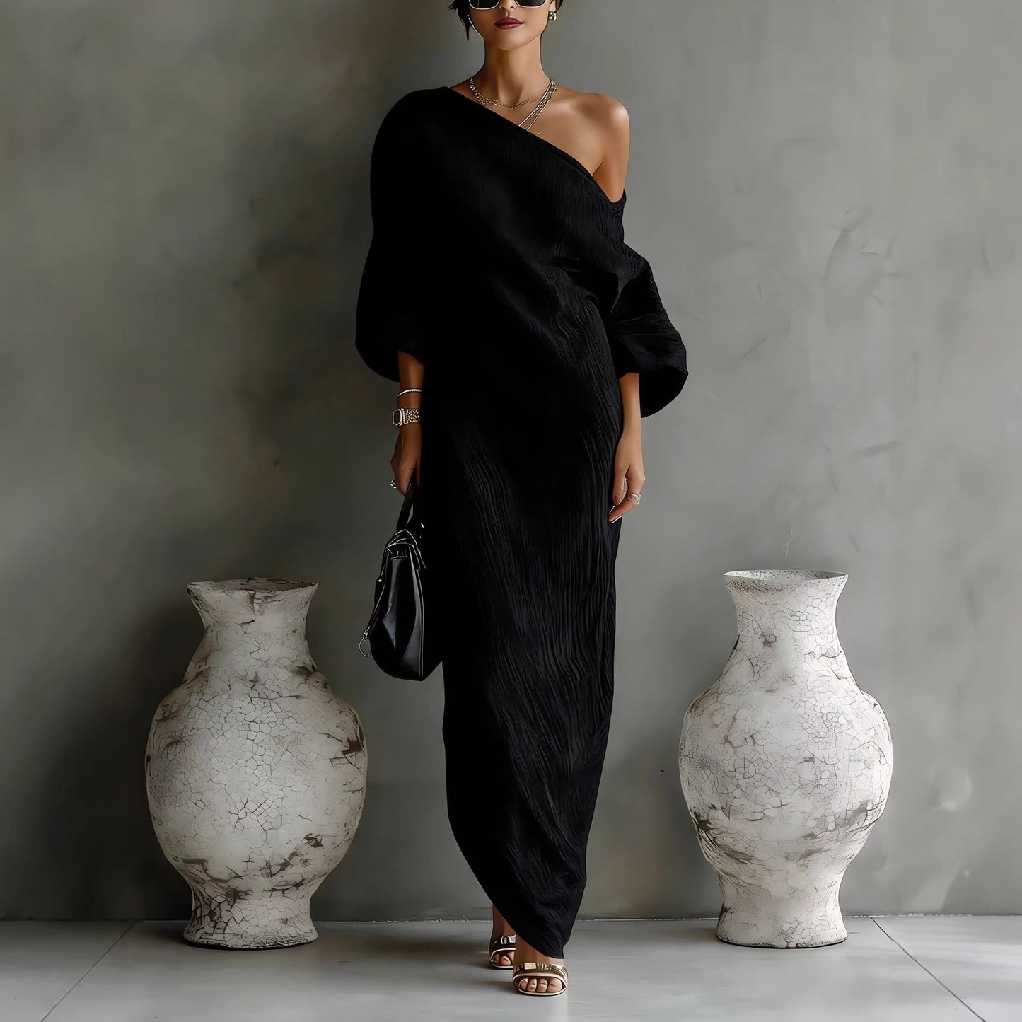 Irregular Off-shoulder Long Dress Fashion Elegant Long-sleeved Dresses Women's Beach Vacation Clothing by Royal Closet