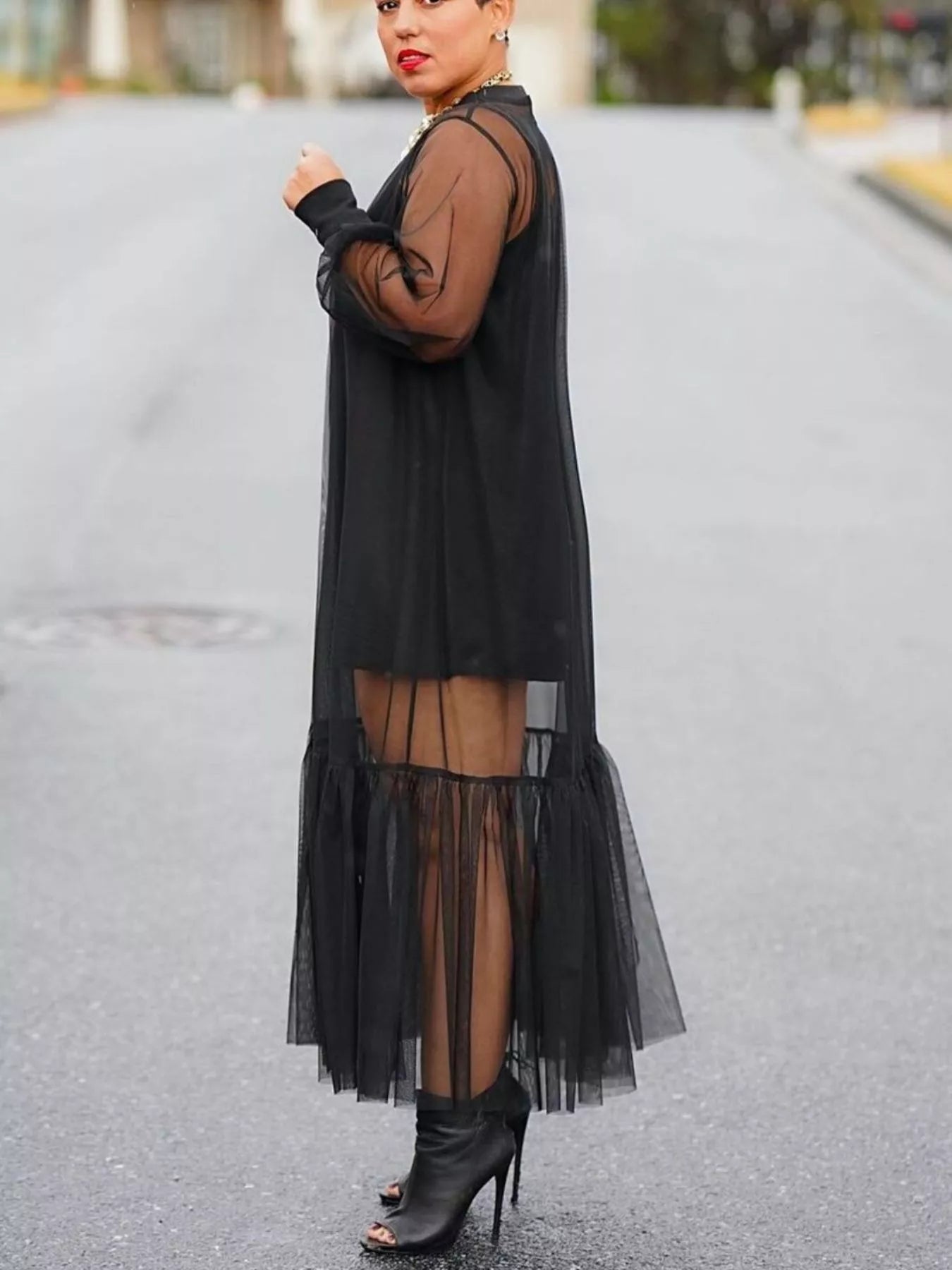 Scoop Neck Cami Dress and Sheer Mesh Dress Set by Trendsi