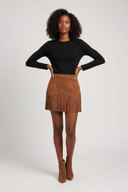 Womens Retro Rivet Tassel Mini Skirt by Royal Closet