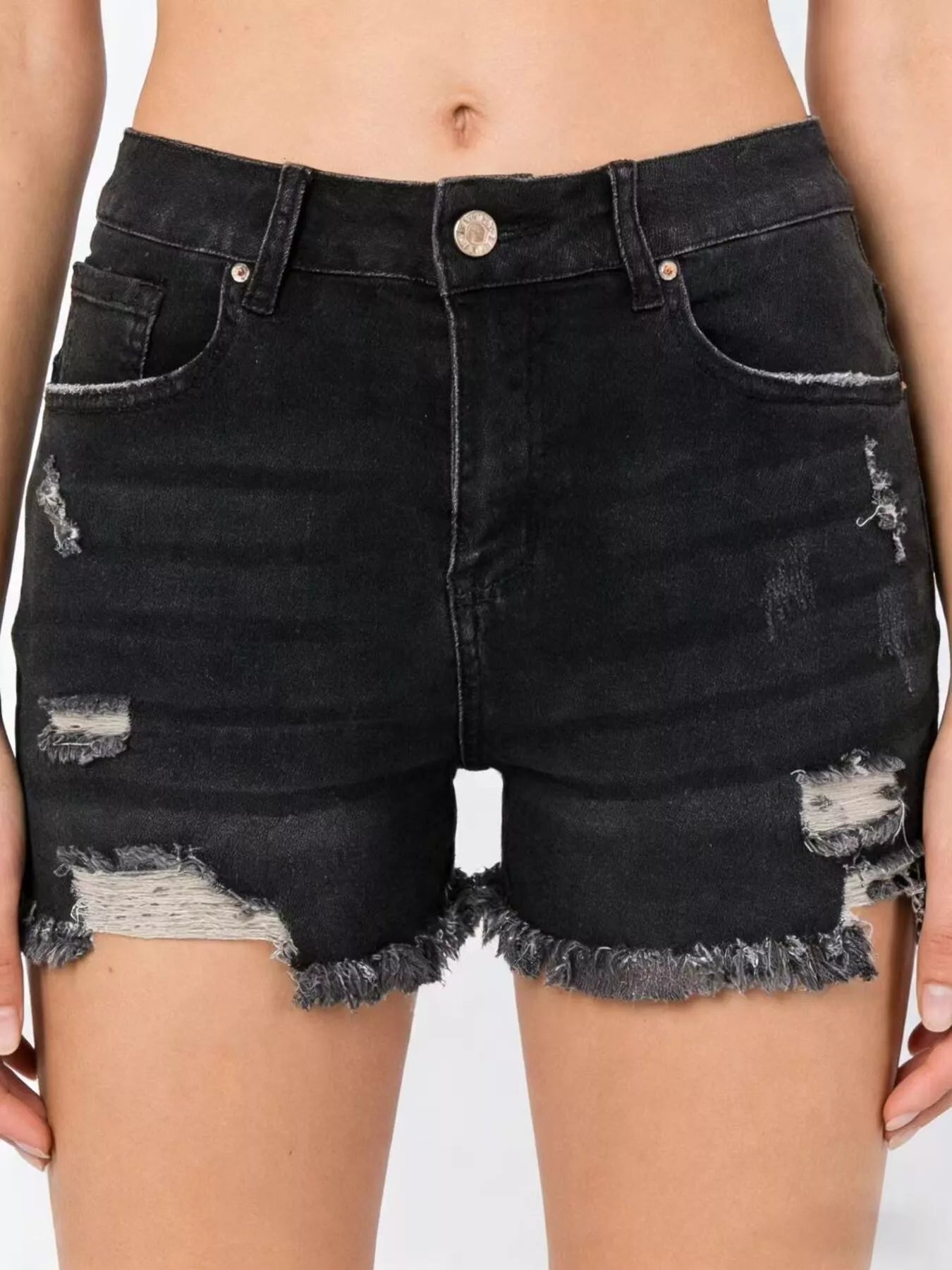 Distressed Frayed Hem Denim Shorts by Trendsi