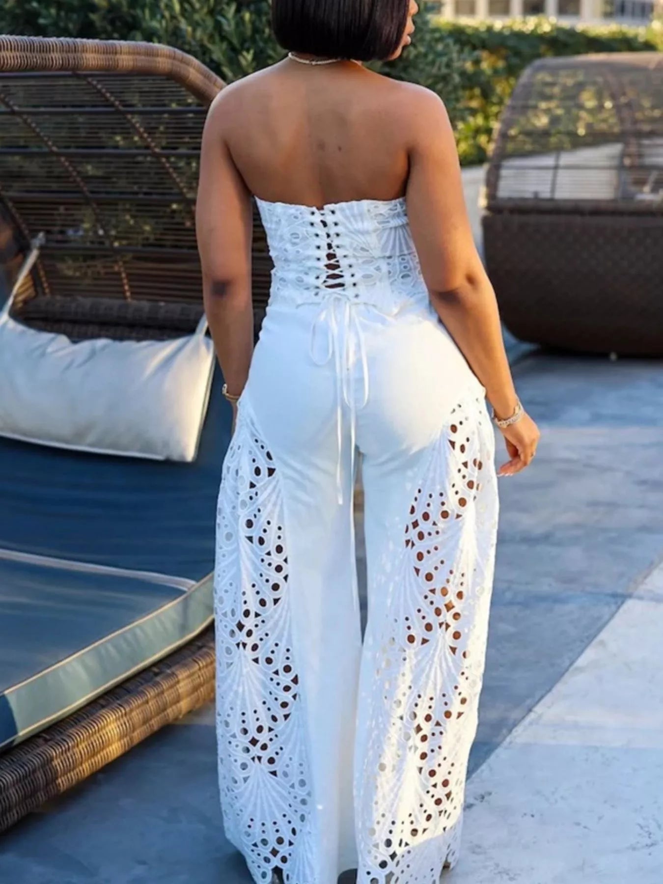 Cutout Tube Top and Wide Leg Pants Set by Trendsi