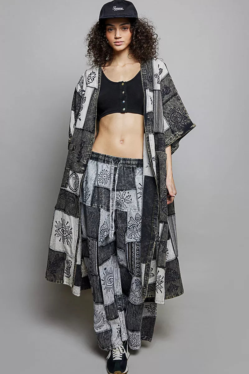 POL Drawstring Patchwork Wide Leg Pants by Trendsi