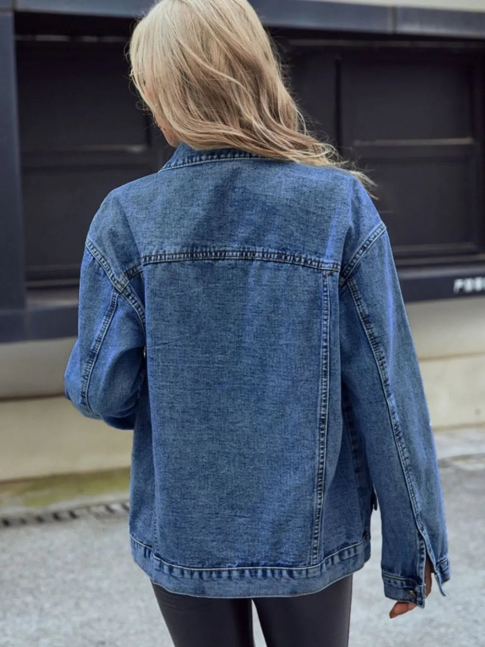 Pocketed Button Down Collared Neck Denim Top by Trendsi