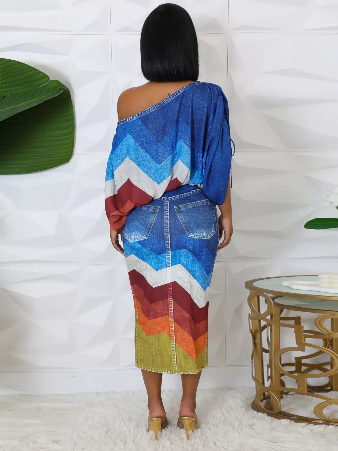 Womens Off Shoulder Top and Slit Skirt Set by Trendsi