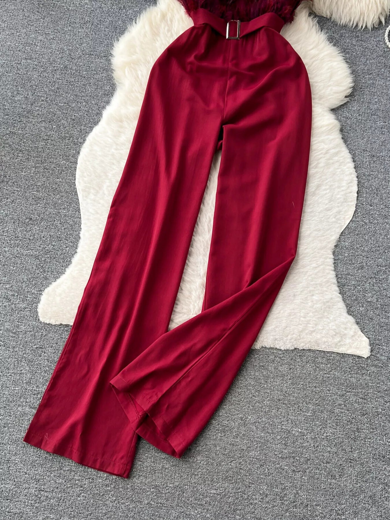 Feather Trim Strapless Wide Leg Jumpsuit by Trendsi