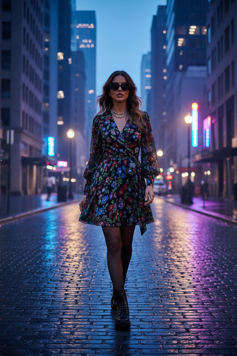 Floral Tie Waist Mini Dress by Trendsi